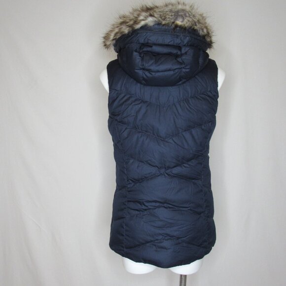 Eddie Bauer Blue Goose Down Hooded Puffer Vest Faux Fur Trim  Women's S Small - Picture 4 of 9